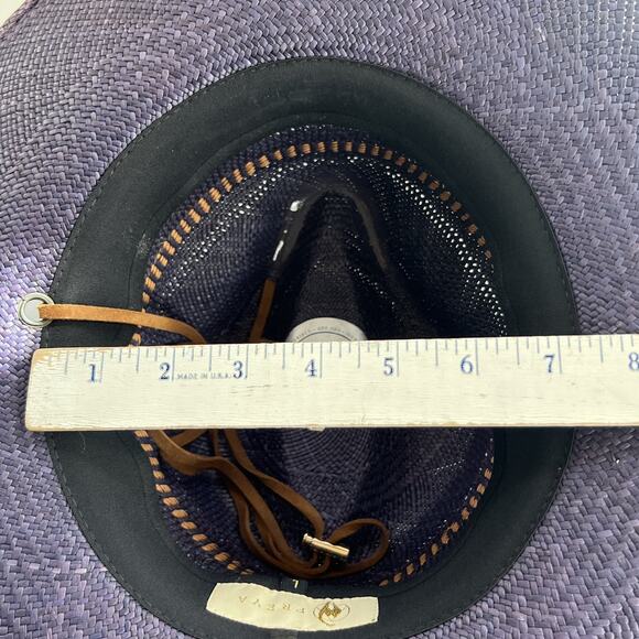 Freya Wide Brim Fedora Women's L Gazania Hat 100% Straw Purple Leather Band - Picture 15 of 16